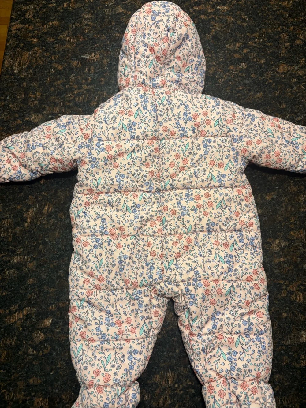 OshKosh B'gosh Pink Floral Puffer Snowsuit with Blue Accents 6-9M Months 2017